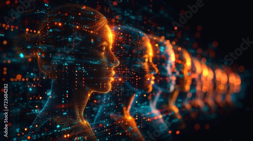 Concept d'intelligence artificielle et de réseau numérique avec plusieurs visages