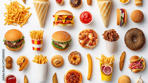 All Fast Food collection set isolated on white background photo