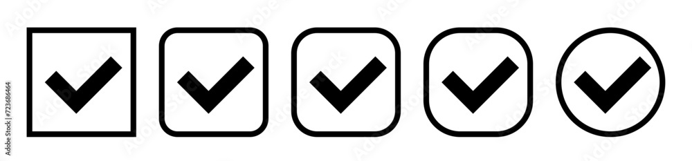 Simple minimalistic line check mark icon. Square and circle check mark check box Simple minimalistic line check mark icon. Square and circle check mark check box