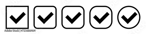 Simple minimalistic line check mark icon. Square and circle check mark check box