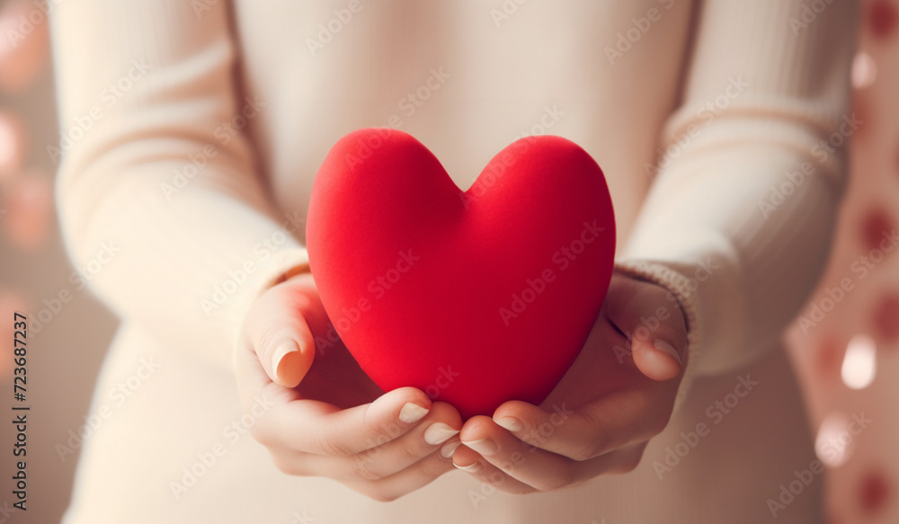 illustration_Smile women holding red heart decoration_21 illustration_Smile women holding red heart decoration_21
