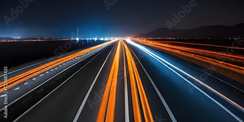 traffic on highway at night Autoroutes A9 et A709 entre Nîmes et Montpellier de nuit en longue exposition (light trails)
 photo