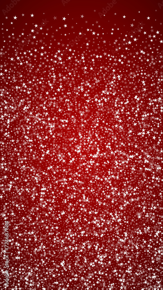 Beautiful snowfall christmas background. Subtle flying snow flakes and stars on christmas red background. Beautiful snowfall overlay template. Vertical vector illustration. Beautiful snowfall christmas background. Subtle flying snow flakes and stars on christmas red background. Beautiful snowfall overlay template. Vertical vector illustration.
