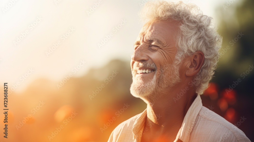 An uplifting portrait of a cheerful senior man with silver hair, basking in the golden sunlight, exuding happiness and contentment.Genereative ai
An uplifting portrait of a cheerful senior man with silver hair, basking in the golden sunlight, exuding happiness and contentment.Genereative ai