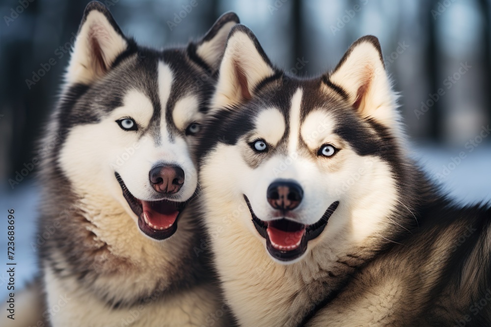 selective focus of cute siberian husky dogs
