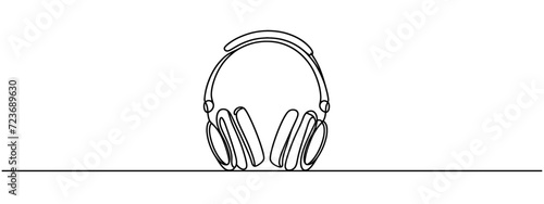 continuous line drawing of headphones music musical sound wave vector illustration business concept.