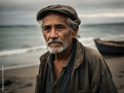 Old fisherman at the sea