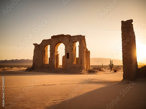 Ancient Ruins in the Desert Landscape - Archaeological Wonders at Sunset photo