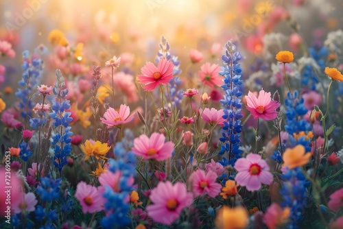 Blooming Bliss: A Sunny Afternoon in a Field of Wildflowers Generative AI