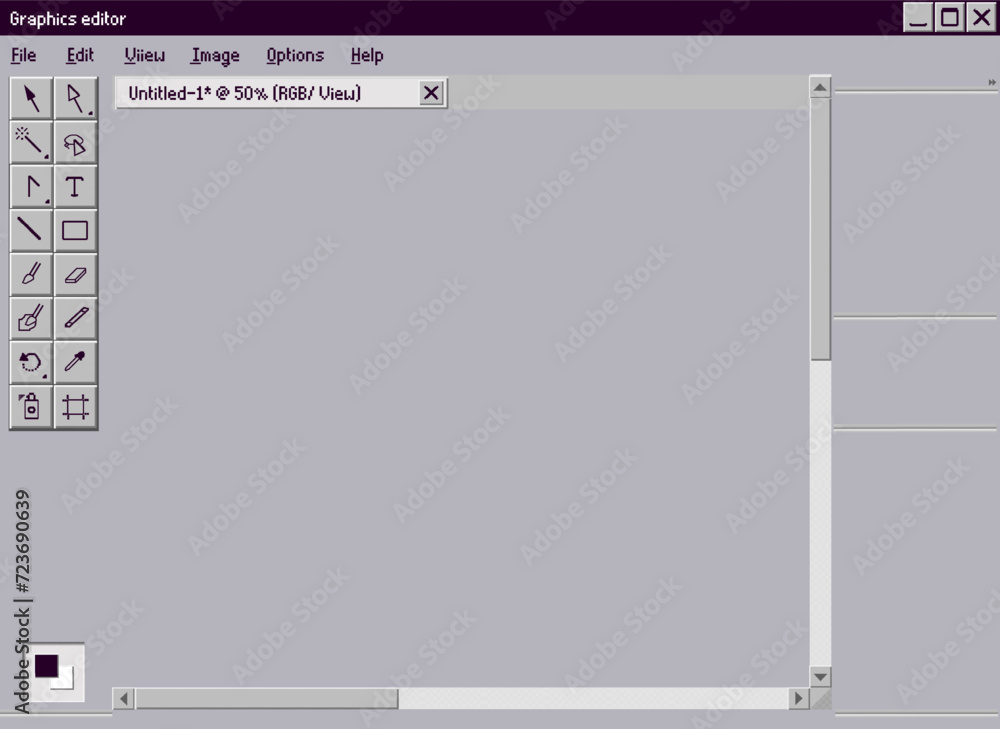 Old design editor interface. Graphic old drawing and web art program with color display online tools software for designers and vector illustrators.