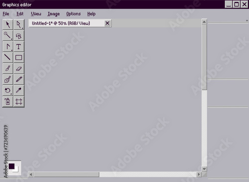 Old design editor interface. Graphic old drawing and web art program with color display online tools software for designers and vector illustrators.