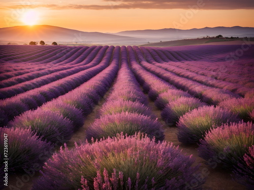 Lavender field at sunset - Majestic Landscape 