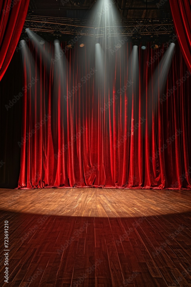 Stage With Red Curtains and Spotlights