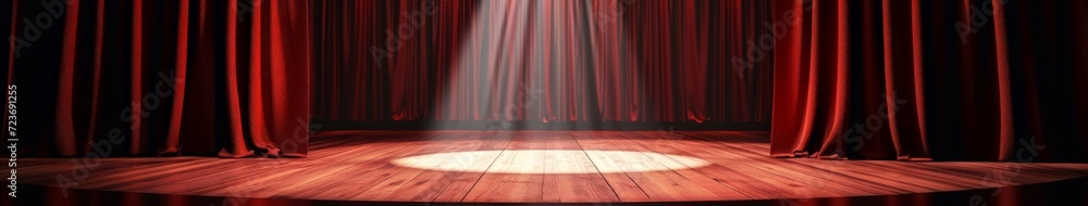 Stage With Red Curtain and Spotlight - obrazy, fototapety, plakaty 