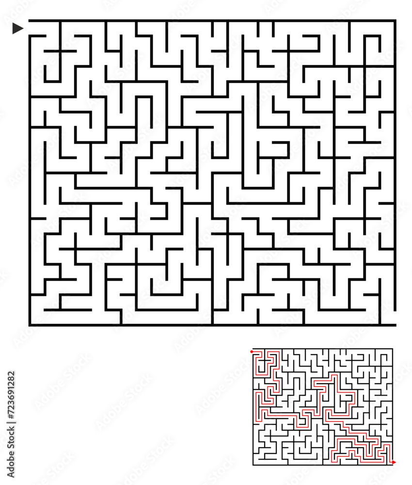  Vector maze template. Rectangular simple maze game puzzle conundrum. Brain-teaser game labyrinth
