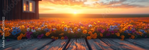 Sunset Serenade: A Golden Hour of Flowers Generative AI