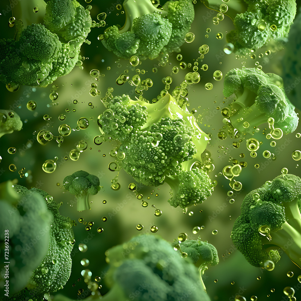 An isometric angle capturing the freshness of broccoli florets An isometric angle capturing the freshness of broccoli florets