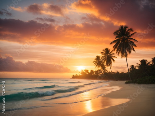 Tropical Tranquility: Sunset Serenity on a Hawaiian Beach - Dusk's Embrace: Sky, Sea, and Palm Tree  © PetrovMedia