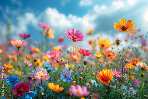 Blooming Bliss  A Colorful Flower Field in Full Bloom Generative AI