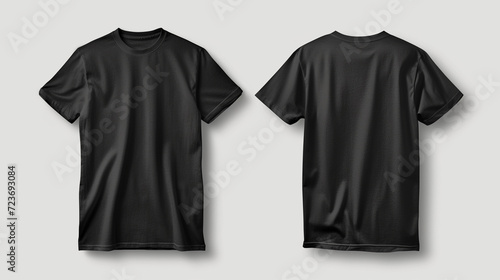 Plain black t-shirt front and back design on white background,