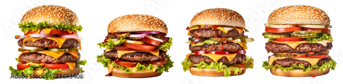 hamburger isolated on a transparent PNG background, white background,
fastfood,  Generative Ai