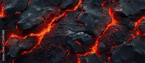 Lava magma melted crack of hot rock volcano with fire burn explosion ground texture. Generated AI