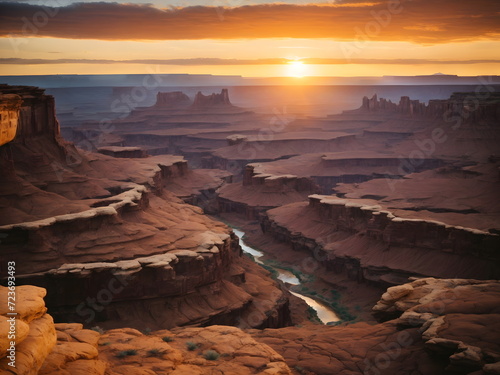 Scenic View of Canyons at Sunset - Majestic Landscape Illustration
