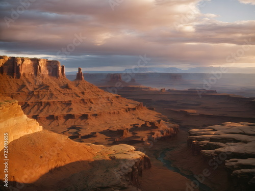 Scenic View of Canyons at Sunset - Majestic Landscape Illustration