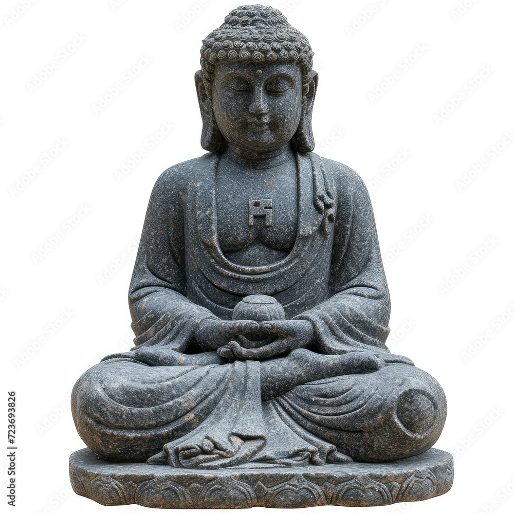 Stone Buddha Statue  Isolated On White Background, Illustrations Images