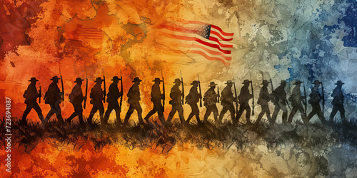Brothers Divide: A Scene Capturing the Fractured Nation During the Civil War Era, Against an Abstract Background to Symbolize the Emotional and Ideological Rifts.