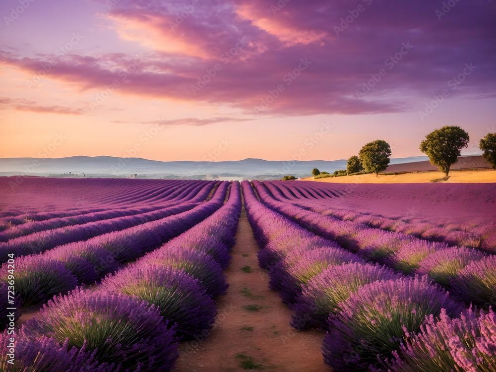 Lavender field at sunset