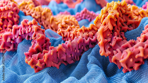 Close-up of colorful coral texture in macro nature, underwater biology with vibrant aquatic patterns, abstract sea life concept photo