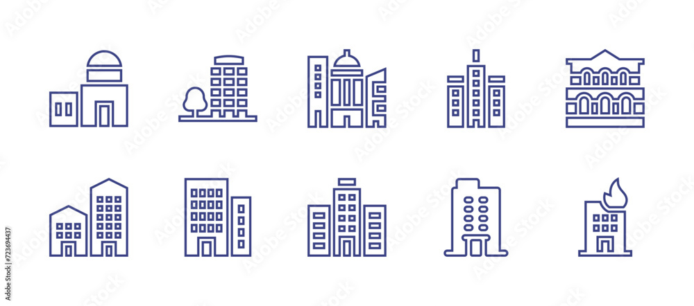 Building line icon set. Editable stroke. Vector illustration. Containing buildings, building, business.