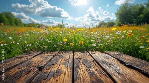 Flower Power: A Wooden Pathway Adorned with Wildflowers Generative AI