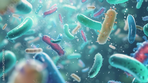 Illustration of probiotics concept showing beneficial bacteria thriving in the human digestive system, promoting gut health and gastrointestinal wellness. photo
