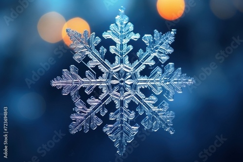 Close-up of snowflake on a blue background