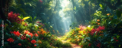 A Rainbow Path Through the Jungle  A Colorful Adventure in the Heart of Nature Generative AI