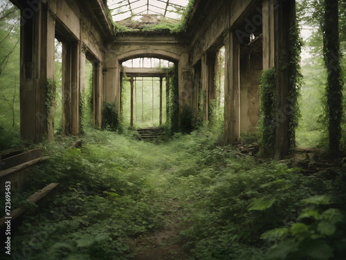 Abandoned Overgrown Building - Nature s Resilience  A Journey Through the Ruins  Covered in Lush Vegetation