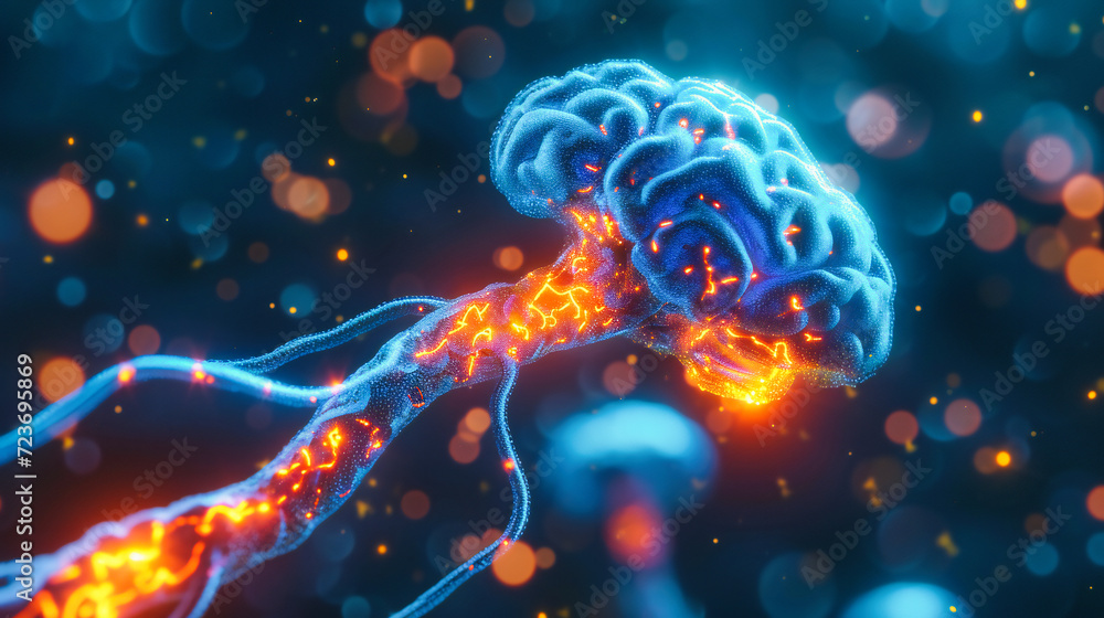 Microscopic neural network, detailed illustration of human brain nerve cells, concept in neurology and medical science Microscopic neural network, detailed illustration of human brain nerve cells, concept in neurology and medical science