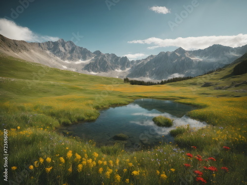 Alpine Tranquility: Reflections in the Mountain Lake - Scenic Panorama of Pristine Nature
