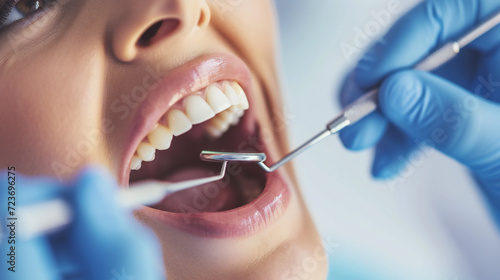 wide angle photo of a  woman during teeth check-up at dental clinic