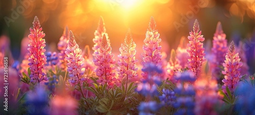 Blooming Bliss: A Sunny Afternoon with Pink and Purple Flowers Generative AI
