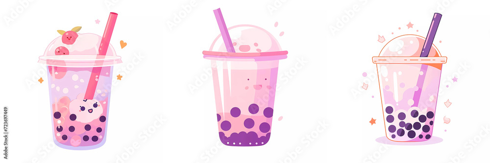 Collection of bubble tea cups for restaurants. Generative ai. Collection of bubble tea cups for restaurants. Generative ai.