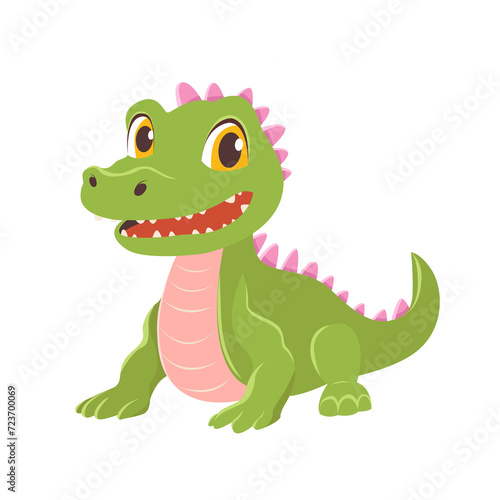 Cute green crocodile on a white background. Vector illustration with an animal in a cartoon style.