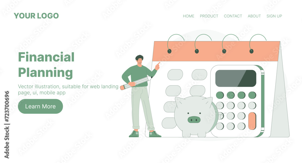 Financial Planning. Web Landing Page Design. Flat Cartoon Vector Illustration. Vector illustration, suitable for web landing page, ui, mobile app Financial Planning. Web Landing Page Design. Flat Cartoon Vector Illustration. Vector illustration, suitable for web landing page, ui, mobile app