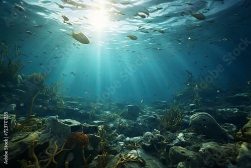 Beautiful sunlight creating textured patterns underwater for backgrounds and designs