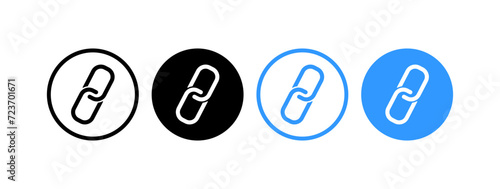 Paper clip buttons icons. Pin button. Different styles. Vector icons