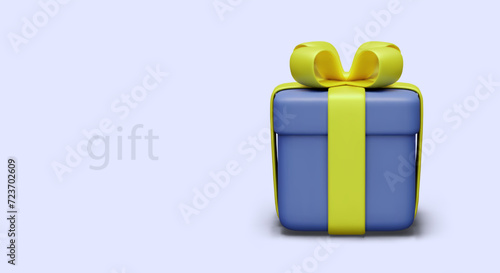 Closed gift box, tied with ribbon with bow. Concept of pleasant surprise, wrapped present