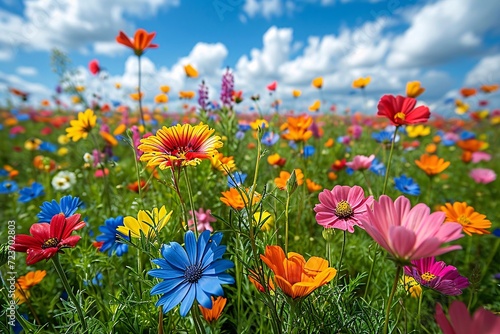 Blooming Bliss: A Colorful Flower Field in Full Bloom Generative AI
