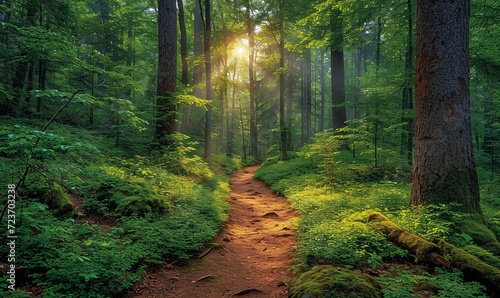 A Sunlit Path in the Forest  A Perfect Spot for a Monthly Yoga Retreat Generative AI